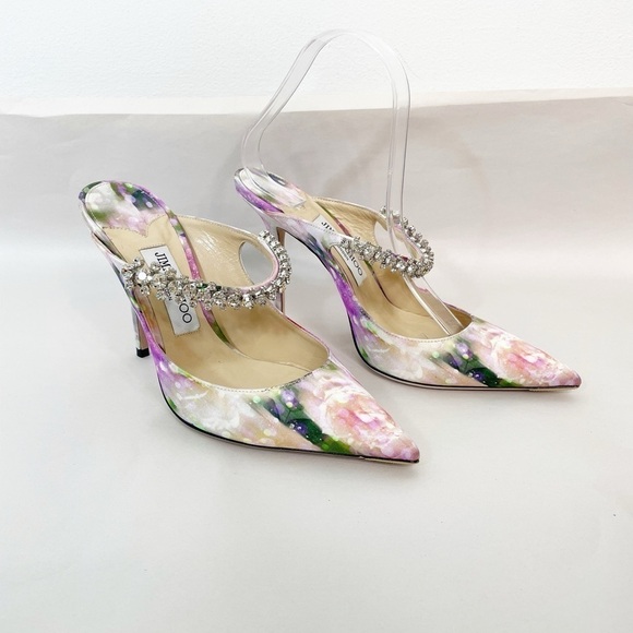Jimmy Choo Satin Floral Bing Crystal Heels - Picture 5 of 9